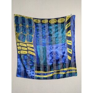 Volvo Scarf Poly Made In Italy‎ Blue Yellow Square 33x35 Artsy Geometric